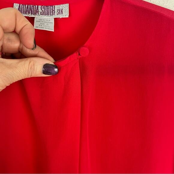 Vintage Womens 100% Silk Blouse Dolman Short Sleeve Layer Luxury Holiday Red 6 - Picture 6 of 10
